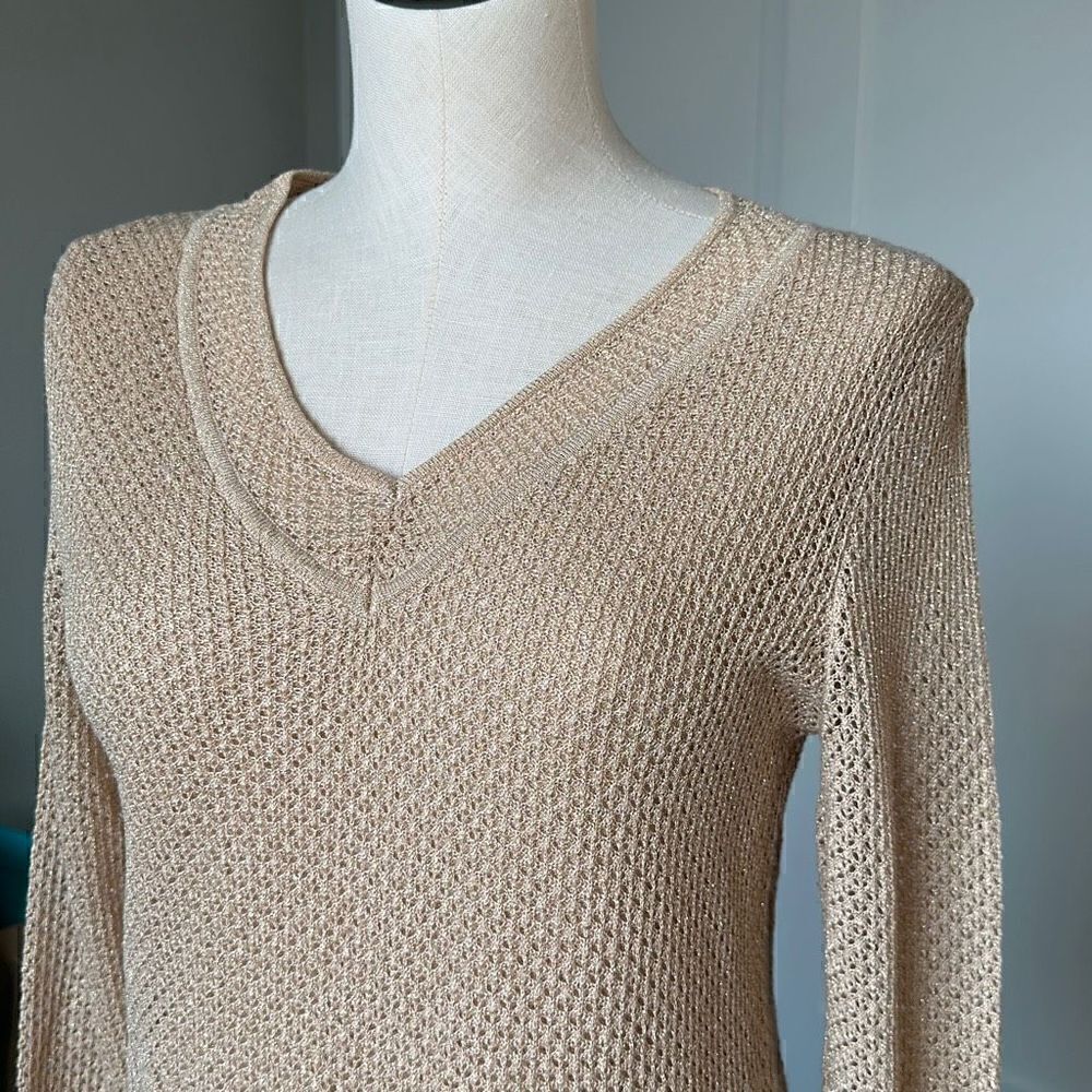 Gold V Neck Knit Sweater - Picture 2 of 8